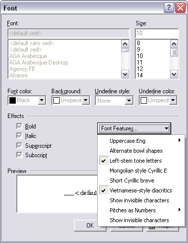 Fig IV.1 Font Dialog in WorldPad 1.0