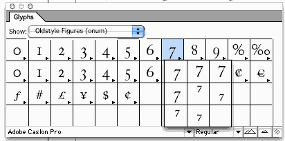 Fig I.1. The Insert/Glyph Dialog in Adobe InDesign 2.0